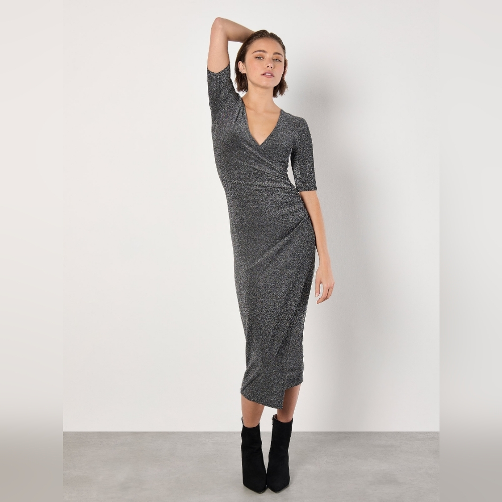 Silver Sparkle Side Ruched Dress